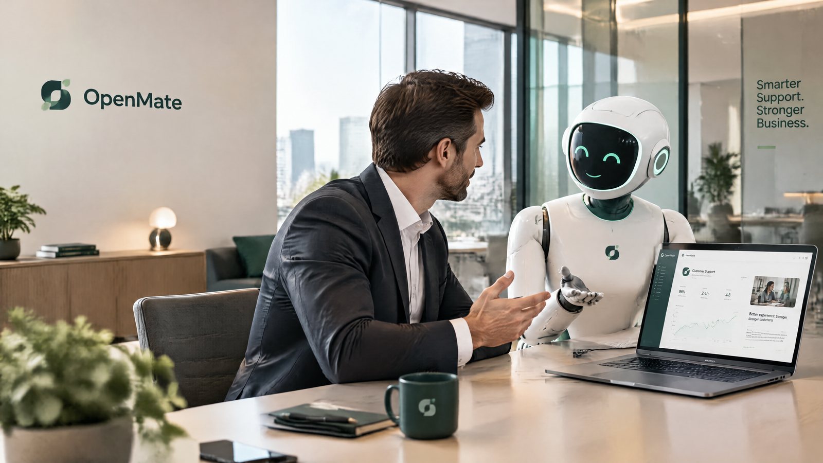 The OpenMate assistant answering a customer question on a business website